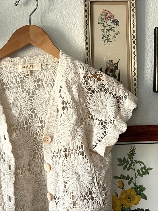 Rebellion Tops - Rebellion Cream Crochet Button Front Crop Top 100% Cotton | Small - Cottagecore